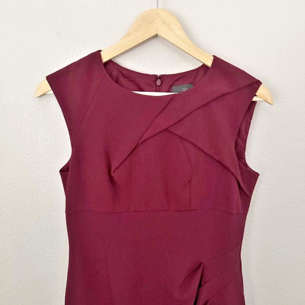 ADRIANNA PAPELL | Wine Maroon Burgundy Ruched Sleeveless Sheath Dress | Size 6 - Picture 2 of 8